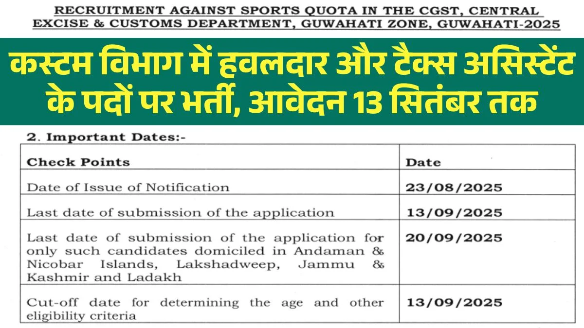 CBIC Havaldar Tax Assistant Recruitment 2025 Notification Out, Last Date for Apply 13 September
