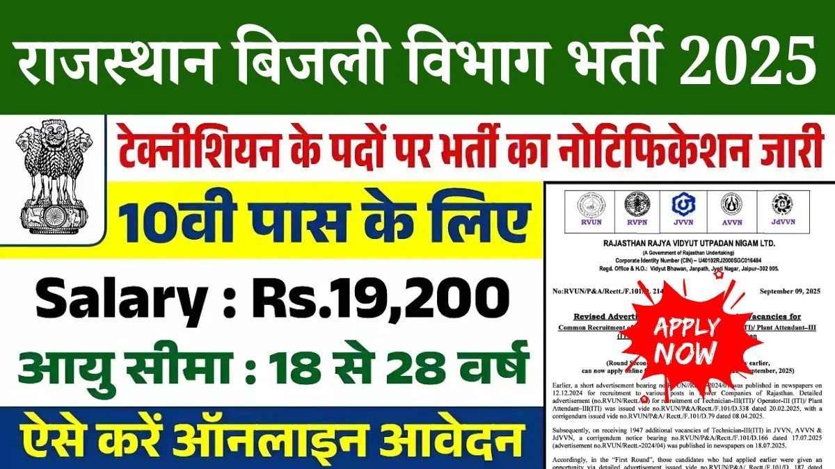 Rajasthan Vidyut Vibhag Recruitment 2025 Apply Online for 2163 Technician Grade-III Vacancies